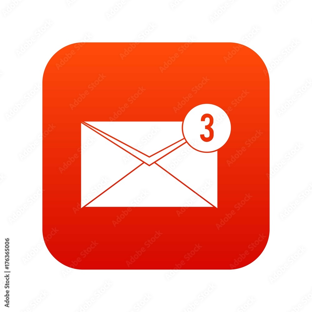 Envelope with three messages icon digital red Envelope with three messages icon digital red