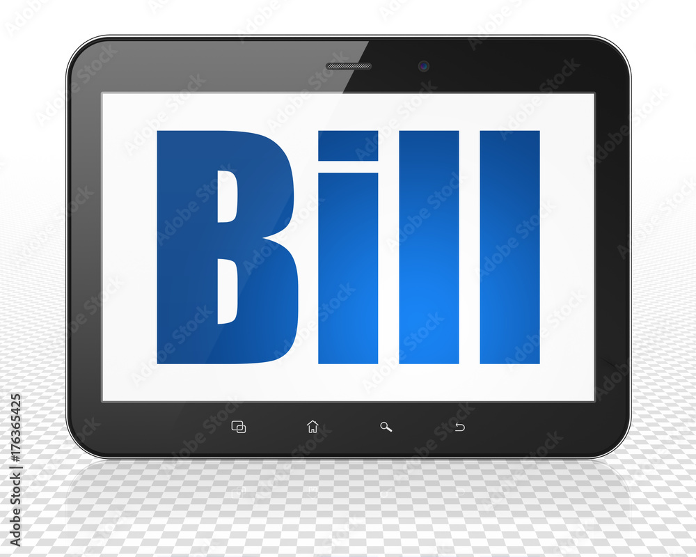 Currency concept: Tablet Pc Computer with Bill on display Currency concept: Tablet Pc Computer with Bill on display