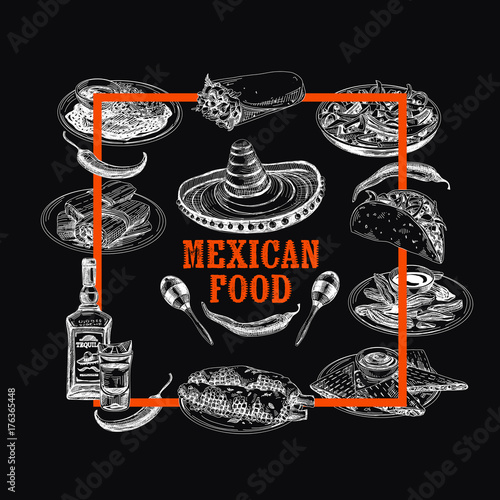 Vintage vector hand drawn mexican food sketch Illustration.