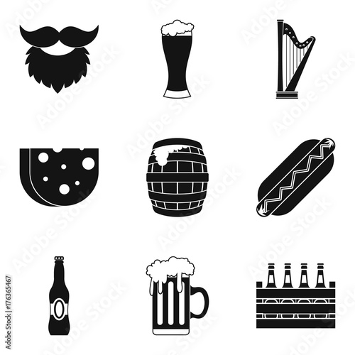 Drunken binge icons set, simple style