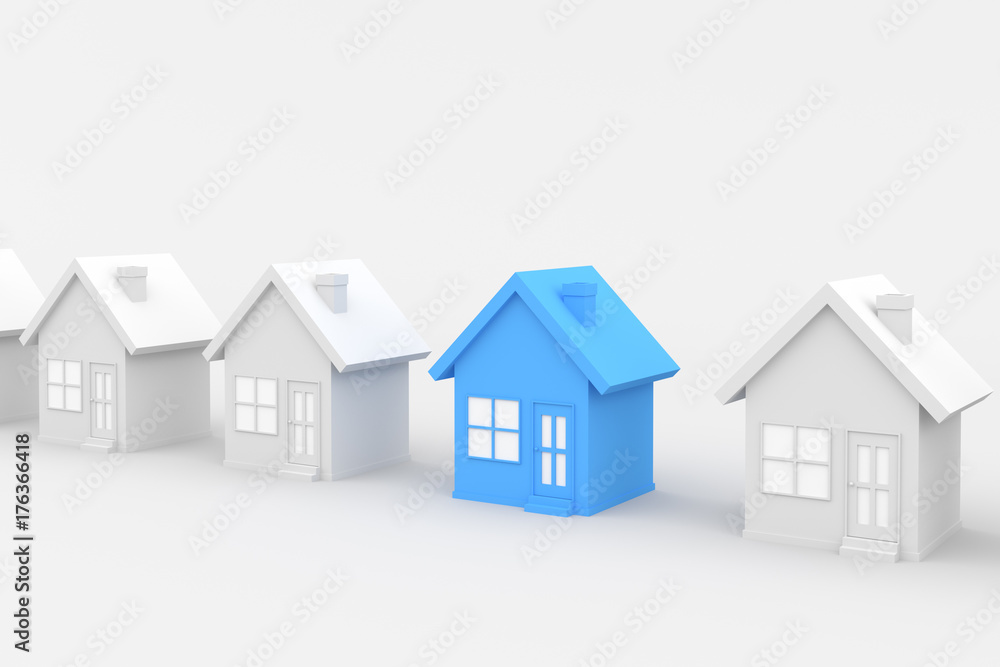 Blue and white house, on white background. 3D Rendering. Blue and white house, on white background. 3D Rendering.