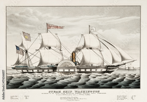 Fotografi Old illustration of the steam ship Washington
