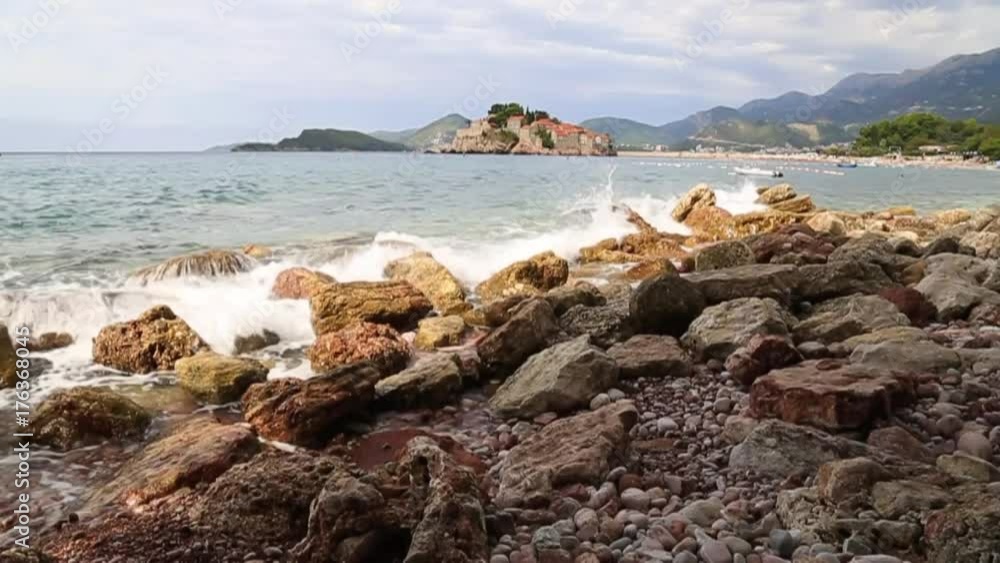 The coast of the Adriatic Sea and the island of St. Stephen. Montenegro The coast of the Adriatic Sea and the island of St. Stephen. Montenegro
