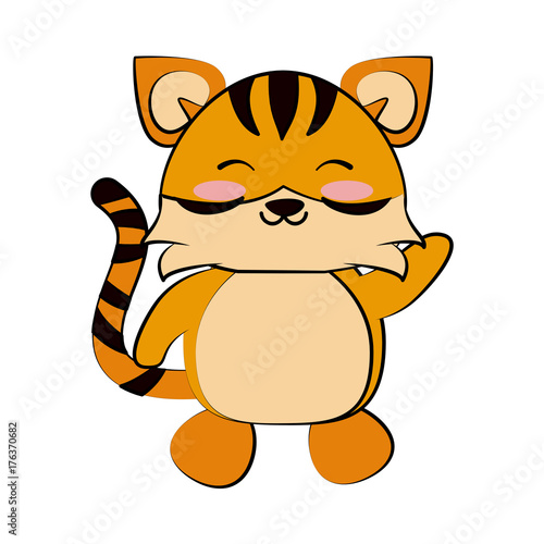 Fototapeta Naklejka Na Ścianę i Meble -  tiger  waving hello or bye  cute animal cartoon icon image vector illustration design 