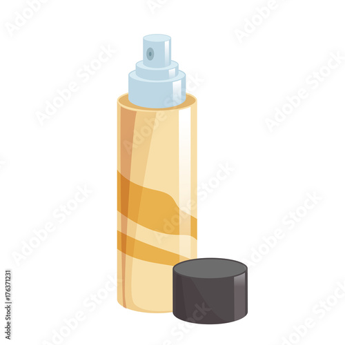 Cartoon style simple gradient hair spray fixation icon. Open gold container with cap. Hair care and styling accessory vector illustration.