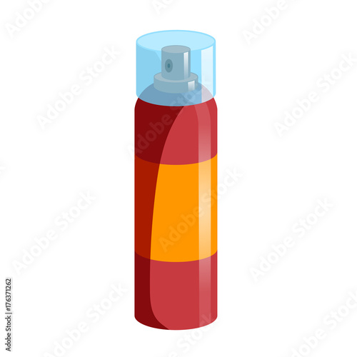 Cartoon style simple gradient hair spray fixation icon. Closed red bottle with transparent. Hair care and styling accessory vector illustration.