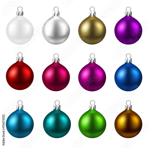 Colorful isolated round Christmas balls set.