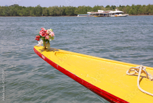 Front part of the Thai Traditional long tail boat in Panyi Island,Phuket photo