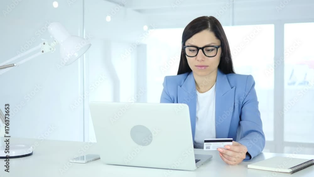 Woman Excited for Online Shopping, Payment by Credit Card Woman Excited for Online Shopping, Payment by Credit Card