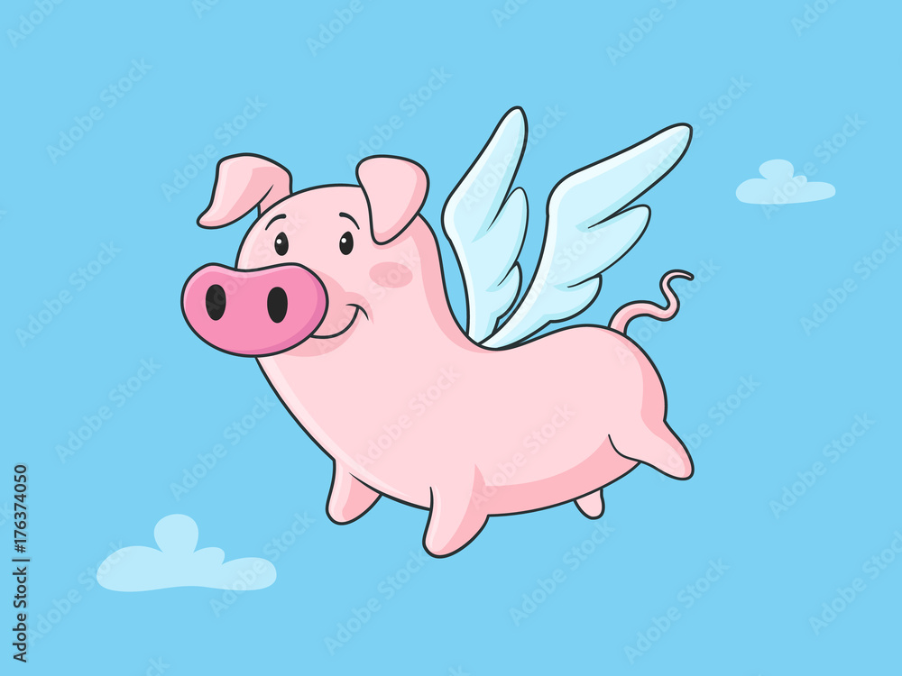 Flying pig cartoon illustration Stock Vector | Adobe Stock