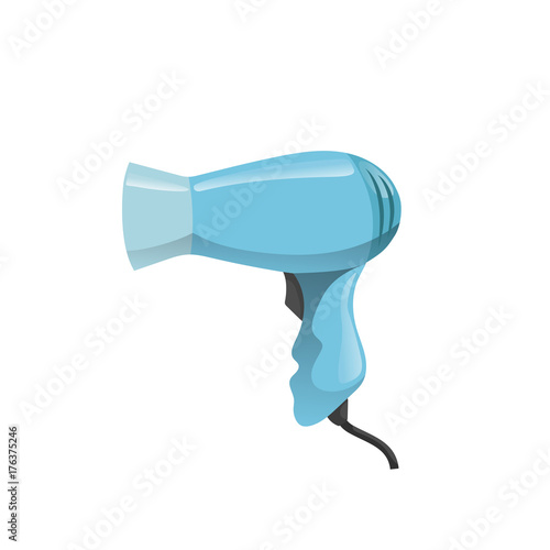 Cartoon trendy design blue hair dryer simple gradient icon. Isolated on white background. Fashion salon hair care vector illustration.