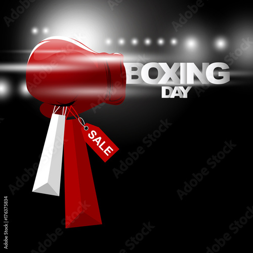 Boxing day sale concept design of boxing gloves holding shopping bag with light