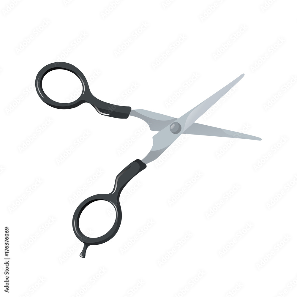 Cartoon flat and trendy style hair metal with black plastic handles scissors.  Fashion salon accessory. professional equipment vector illustration. Stock  Vector | Adobe Stock
