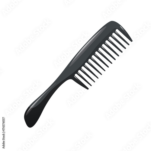 Cartoon trendy plastic black hair comb icon isolated on white background. Professional salon accessories vector illustration.