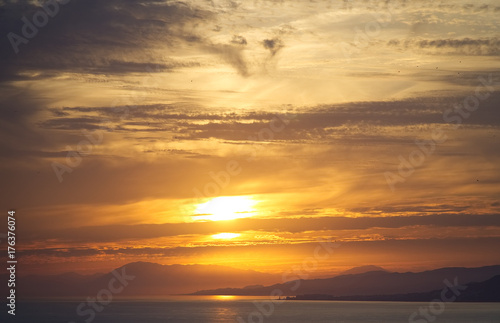A sunset on the sea. La Herradura, Almunecar, Granada province, Andalusia, Spain.