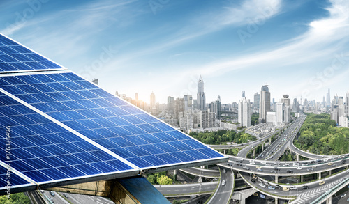 Photography Urban background solar panels, Shanghai, China.