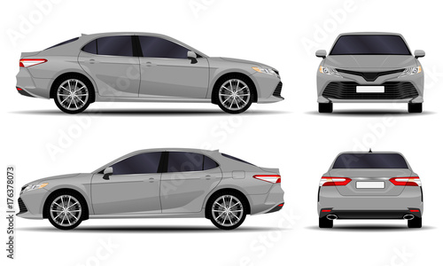 realistic car. sedan. front view; side view; back view.