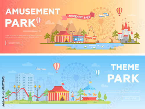 Amusement park - set of modern flat vector i llustrations