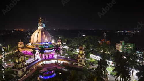 Hare Krishna temple in Mayapur, Bengal, night 4k time-lapse, Srila Prabhupada samadhi mandir photo