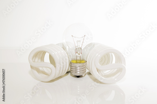 Several different led bulbs and compact fluorescent lamps photo