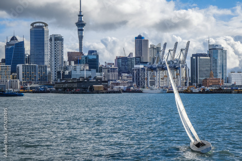 Auckland view from the sea and sailing ship, New Zealand