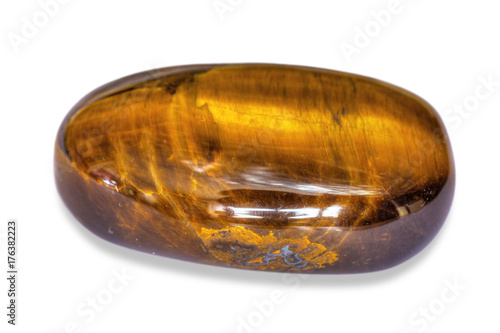 Obraz na płótnie The semi-precious stone Tiger’s Eye, polished, on a white background. w salonie