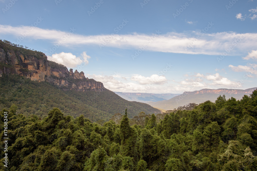 The famous Three Sisters rock formation in the Blue Mountains National Park close to Sydney, Australia.