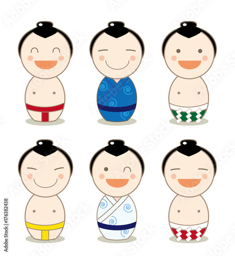 日本人素材・こけし・人形セット（力士）