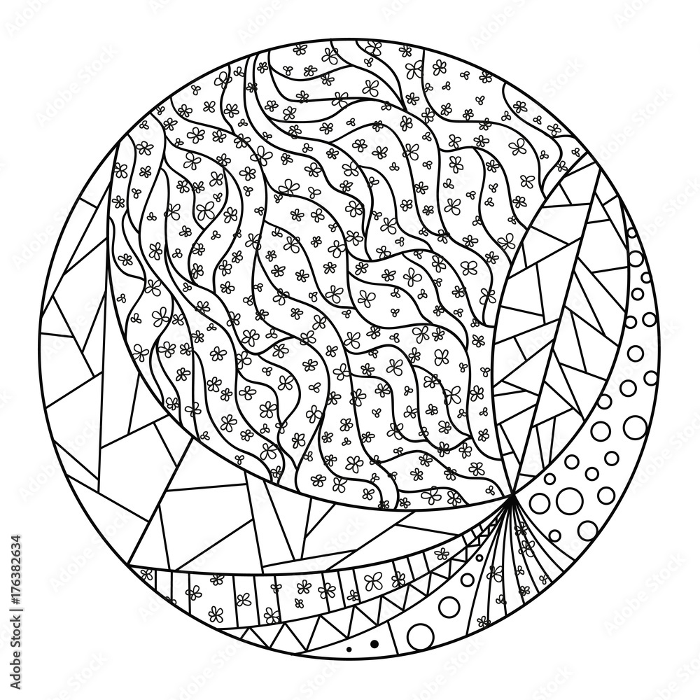 Mandala. Zentangle. Hand drawn circle zendala with abstract patterns on