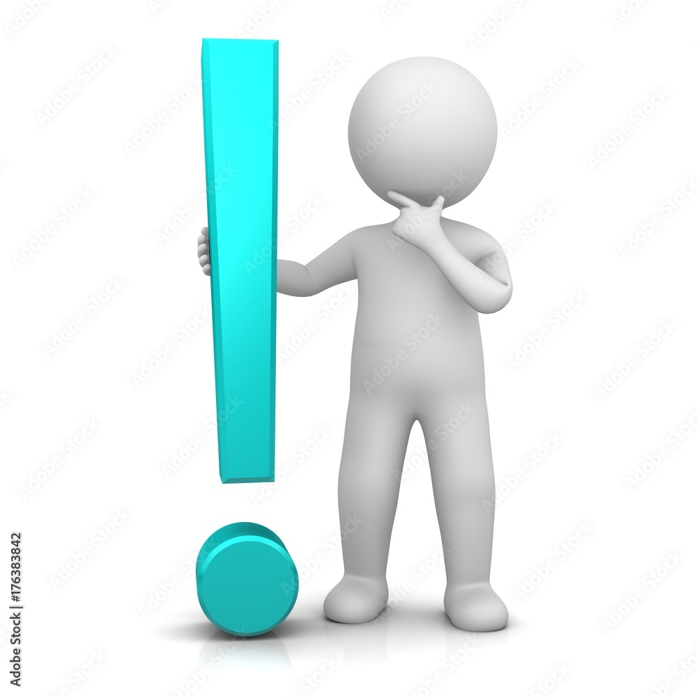 exclamation mark exclamation point turquoise 3d punctuation mark advice sign instruction symbol warning icon isolated on white with thinking stick man solving problems exclamation mark exclamation point turquoise 3d punctuation mark advice sign instruction symbol warning icon isolated on white with thinking stick man solving problems