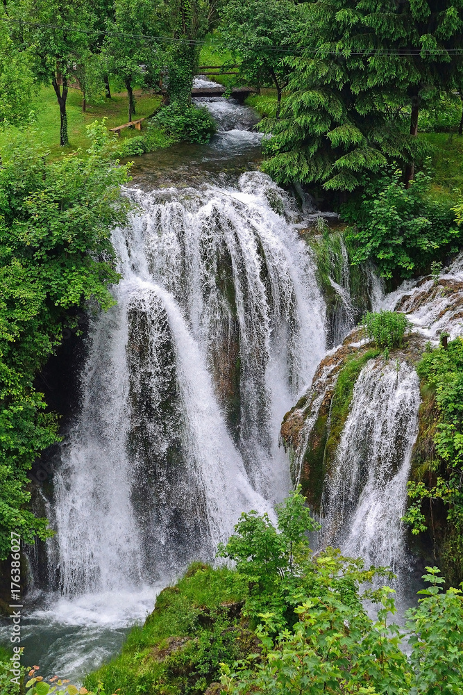 Plitvice waterfall next to the lake in Croatia