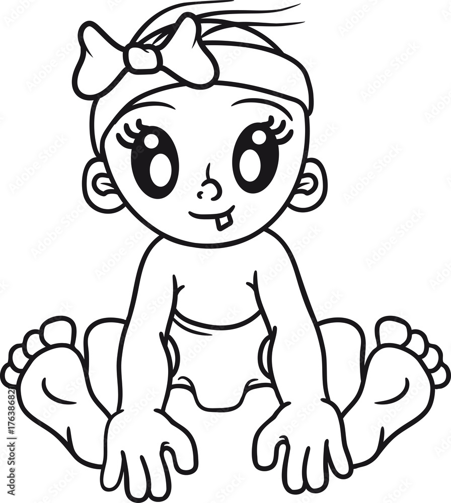 mädchen frau weiblich girl glücklich sitzend klein süß niedlich windel kind baby comic cartoon