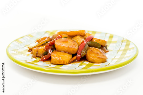 wok fried Scallops stir fry with sweet peppers and chinese vegetables