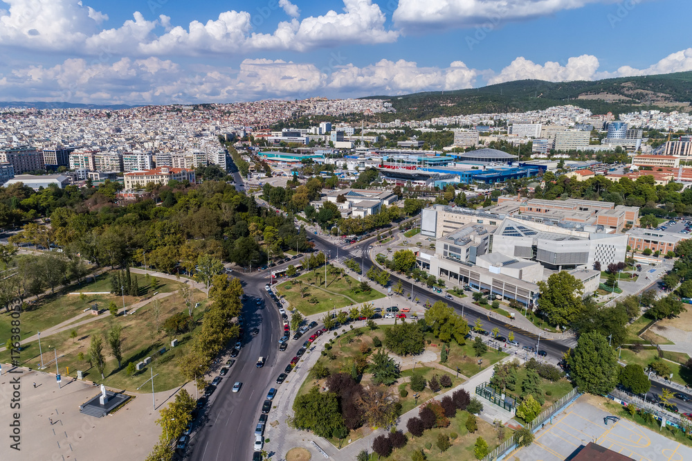 Aerial view of the urban park in central of Thessaloniki city, Greece