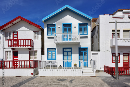 Striped colored houses, Costa Nova, Beira Litoral, Portugal, Europe