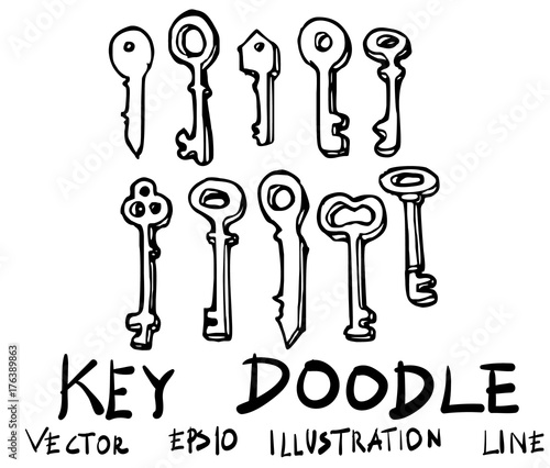 Set of Key doodle illustration Hand drawn Sketch line vector eps10