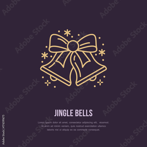 Christmas bell, new year flat line icons. Winter holidays vector illustration, signs for celebration party. Jingle bells.