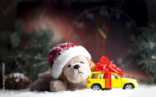 decorative New Year toy dog and small car
