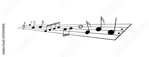 Music notes staff illustration with perspective lines.
