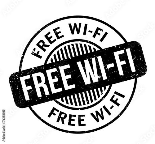 Free Wi-Fi rubber stamp. Grunge design with dust scratches. Effects can be easily removed for a clean, crisp look. Color is easily changed.