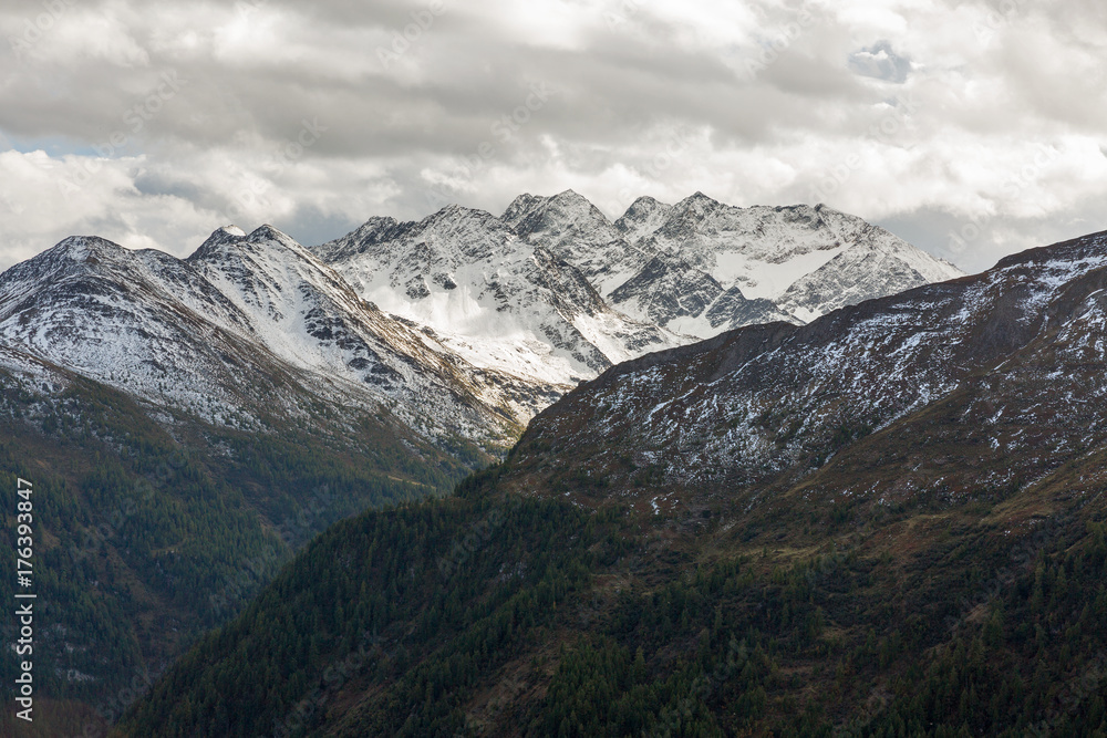 Mountain range Grossglockner High Alpine Road in Austria.