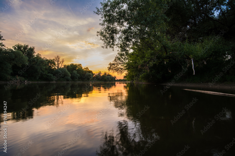 Landscape around river Morava after sunset in summer, Slovakia, central Europe Landscape around river Morava after sunset in summer, Slovakia, central Europe