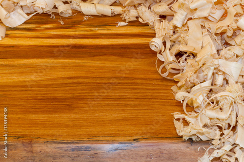 Wood Slab with Wood Shavings