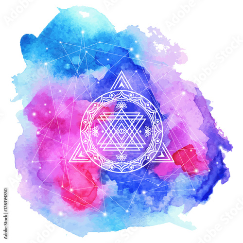 Sacred symbol on watercolor background . Vector element .