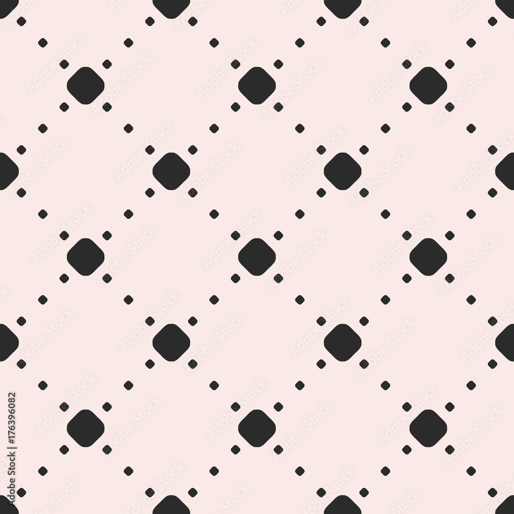Vector minimalist seamless pattern with circles and dots in square diagonal grid