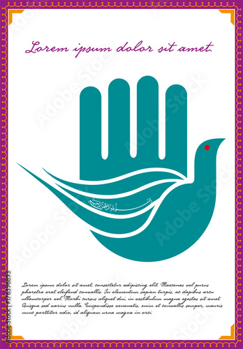 vector illustration peaceful of the bird in hand like Hamsa, hand of Fatima, vector illustration