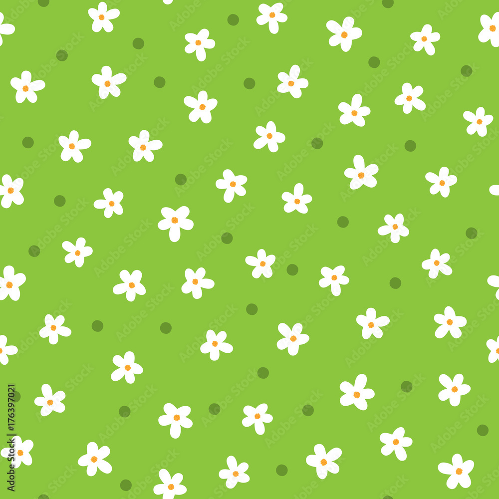 Cute daisies drawn by hand. Cartoon floral seamless pattern.