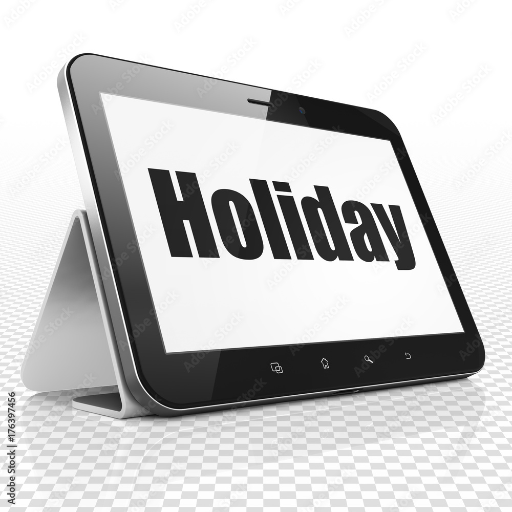 Travel concept: Tablet Computer with Holiday on display Travel concept: Tablet Computer with Holiday on display