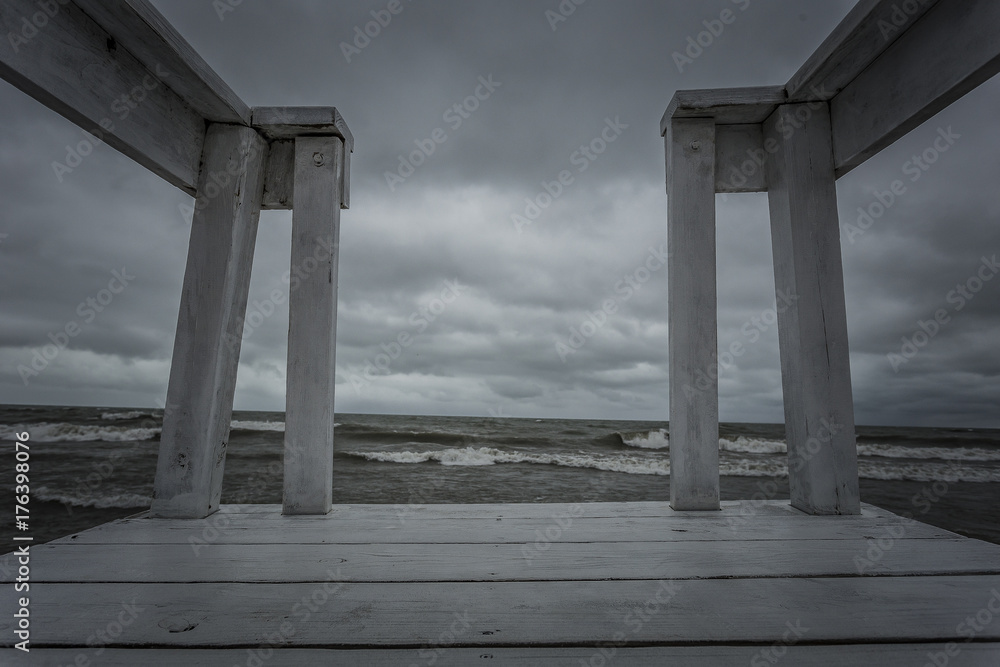 View through lifeguard stand as was come crashing in