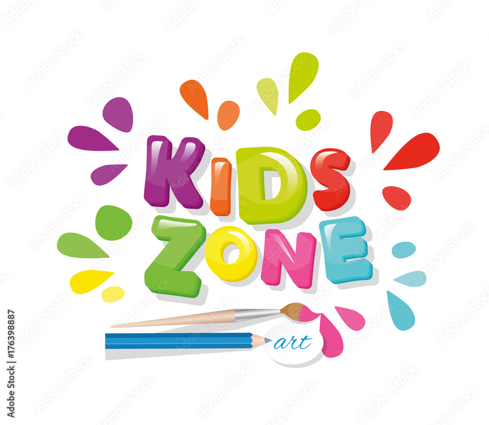 Kids zone colorful banner. Cartoon letters and paint splashes. Vector. Kids zone colorful banner. Cartoon letters and paint splashes. Vector.